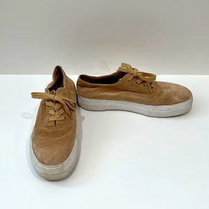 VINCE Tan Neutral Platform Suede Sneakers